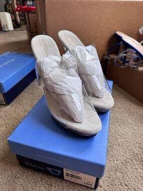 Fabulicious Clear Strap Mules in White - Women's